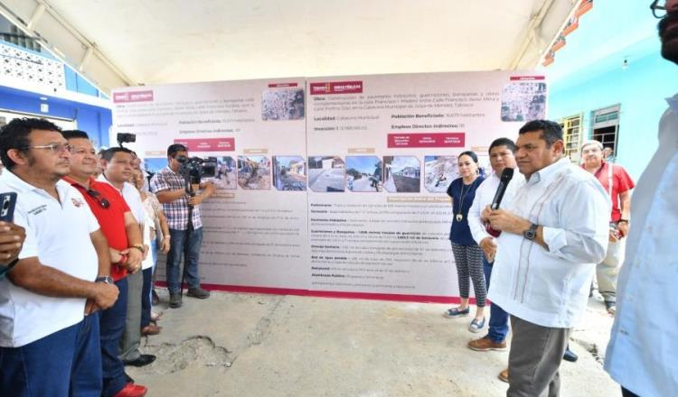 Supervisa gobernador Javier May rehabilitación de calles en Jalpa de Méndez; inversión supera los 23 millones de&nbsp;pesos