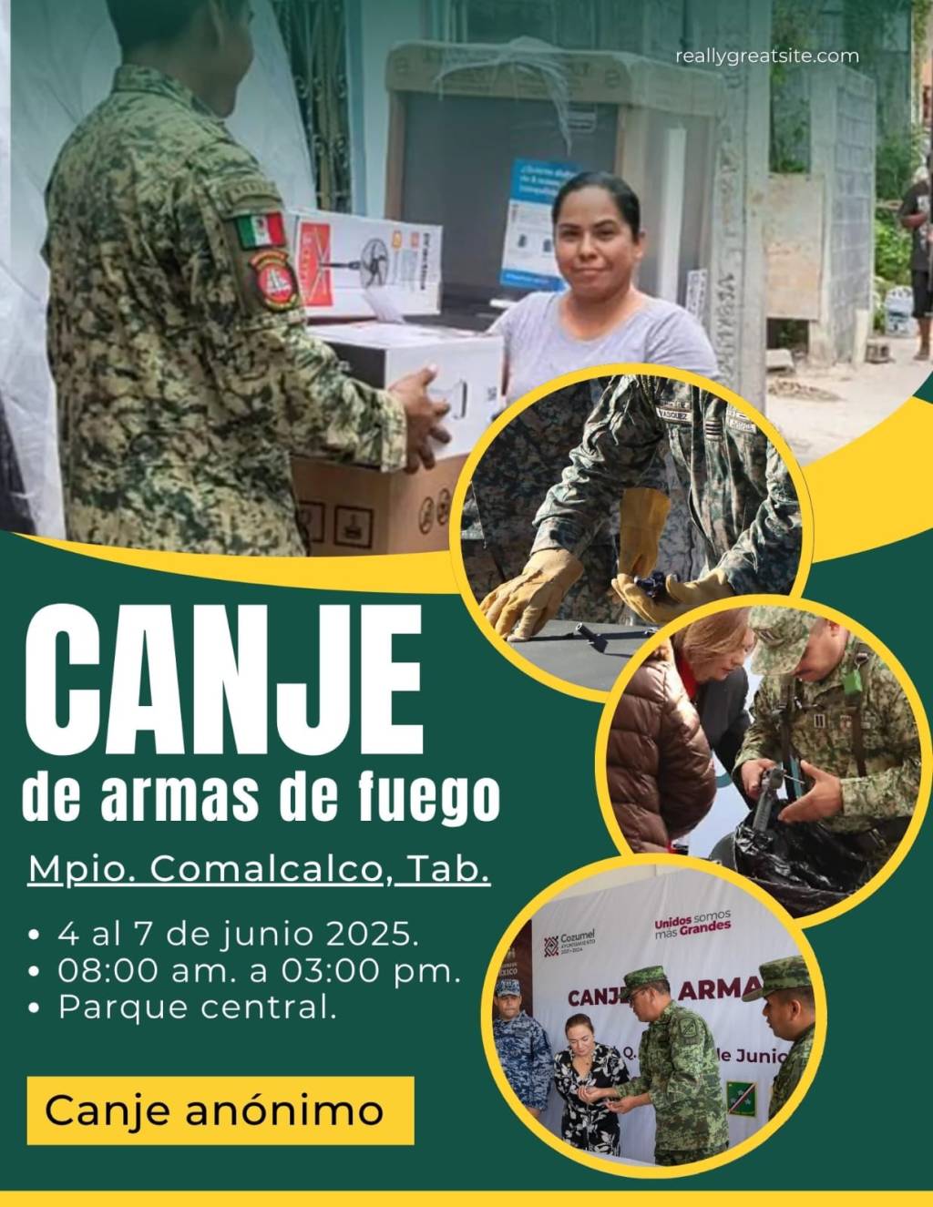 Realizarán jornada de canje de armas en Comalcalco del 4 al 7 de&nbsp;junio