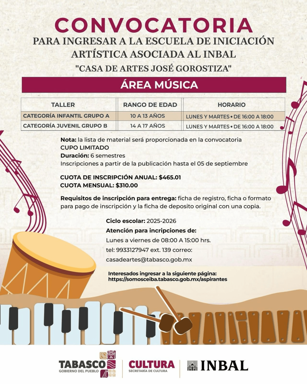 Abre convocatoria la Casa de Artes José Gorostiza para el ciclo escolar&nbsp;2025-2026