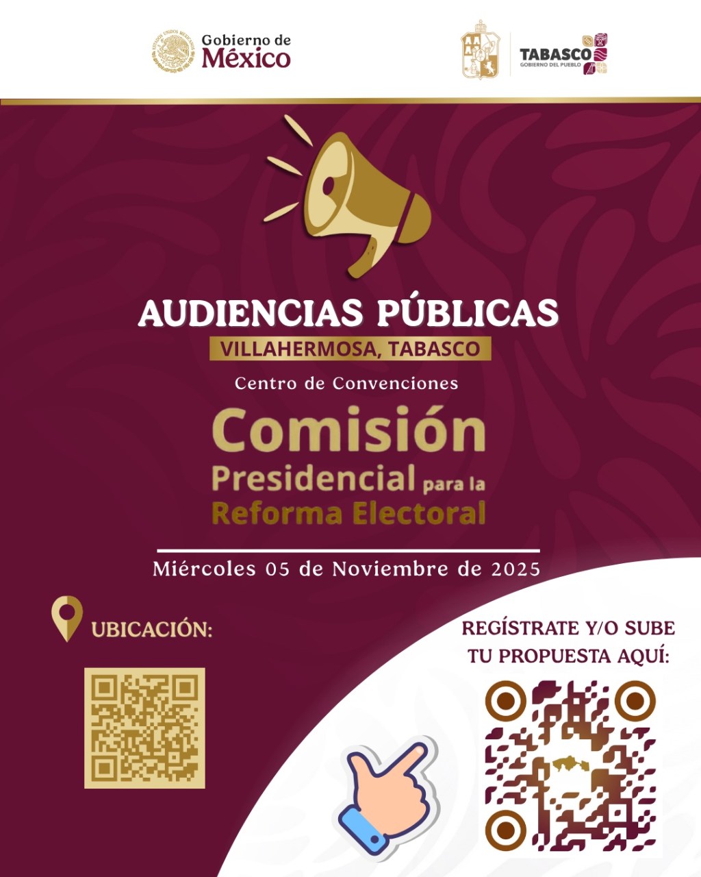 Convoca Consejería Jurídica a tabasqueños a participar en la Audiencia Pública para la Reforma&nbsp;Electoral