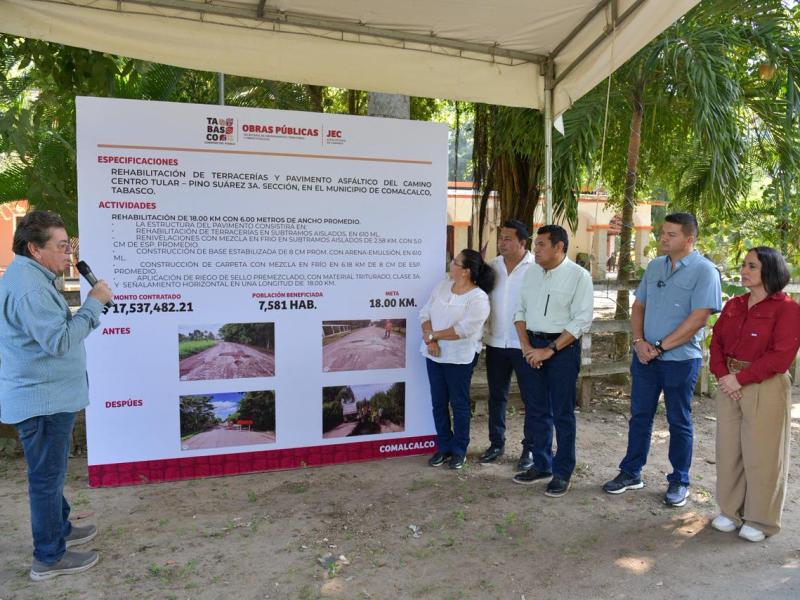 Supervisa Javier May rehabilitación de camino Centro Tular–Pino Suárez en&nbsp;Comalcalco