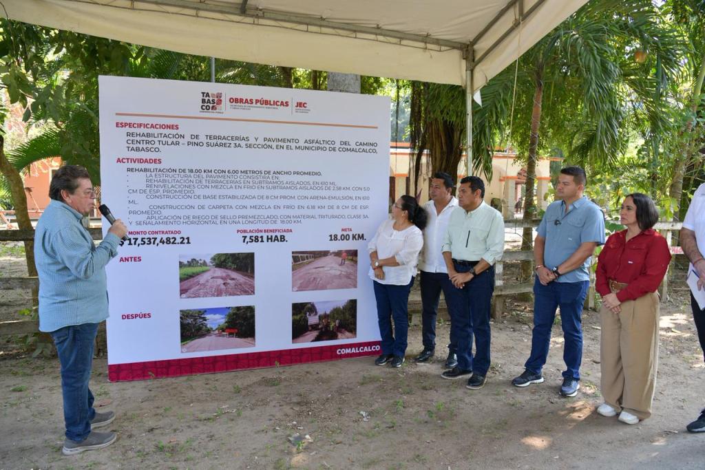 Supervisa Javier May rehabilitación de camino Centro Tular–Pino Suárez en&nbsp;Comalcalco