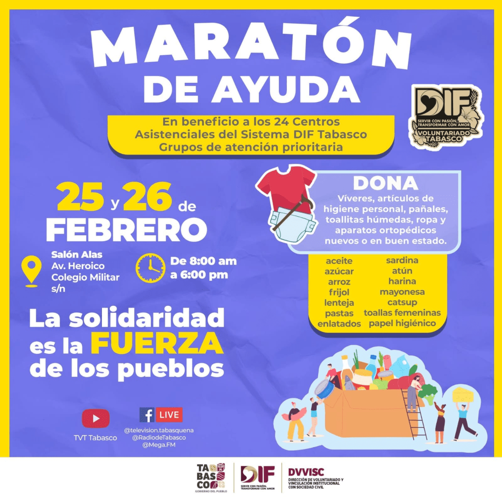 Convoca DIF Tabasco a Maratón de Ayuda en favor de 24 centros&nbsp;asistenciales