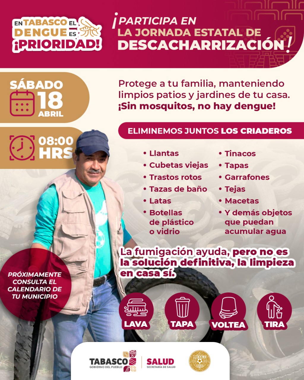 Tabasco intensifica acciones contra el dengue con jornada estatal de descacharrización