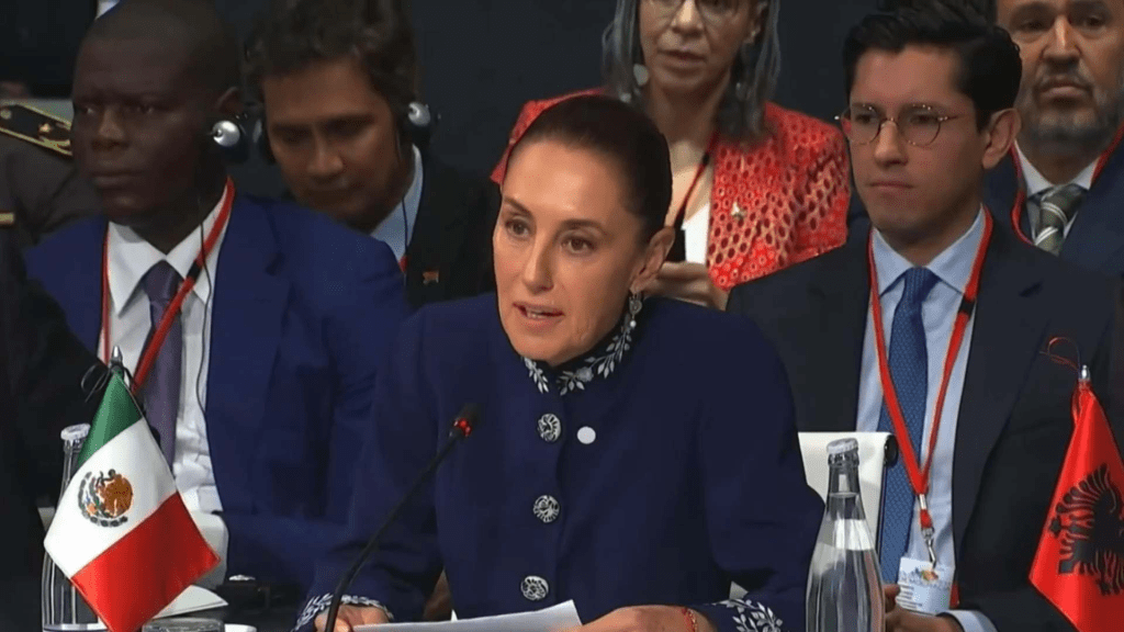 Claudia Sheinbaum propone redirigir gasto militar a reforestación y llama a la paz en cumbre&nbsp;internacional