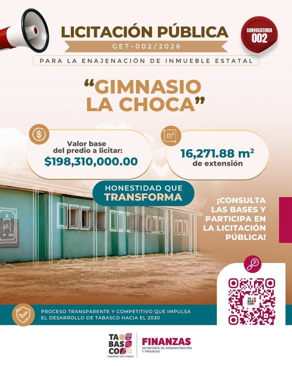 Gobierno de Tabasco lanza licitaciones para la enajenación del Centro de Convenciones y el Gimnasio La&nbsp;Choca
