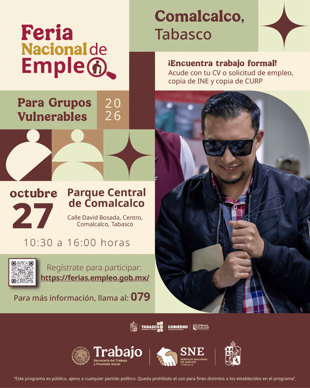 Reprograman Feria Nacional de Empleo para Grupos Vulnerables 2026 en&nbsp;Comalcalco